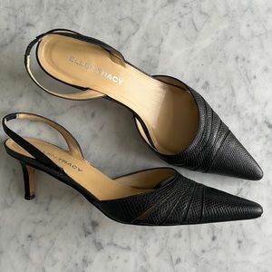 VintageY2K  Ellen Tracy Sling Back Caviar Leather Pumps
